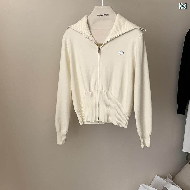 編み物ジレー レディース 乗り組み員色合い ダブルジップ ジップアップ 長袖 春服 春物 羽織り ライトアウター トップス 心地よい 格好のいい 愛くるしい 無地 重ね着 襟付き添い人 前食い違い 編み物 スウェーター パステル色の スポーツウェア・アクセサリー-ジャージ