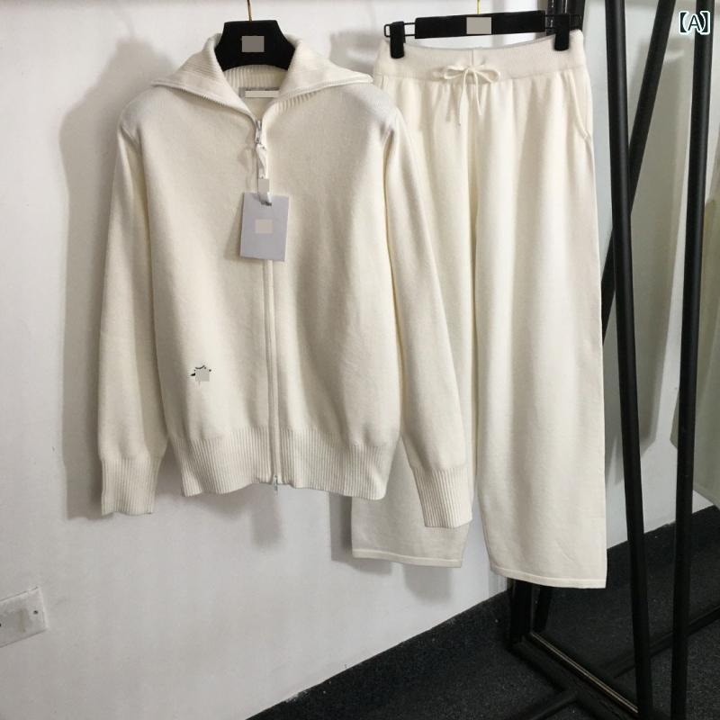 セットアップ レディース 編み物 上下仕かける ジレー 広広としたズボン下 刺繍 ビー 蜂 襟付き添い人 ジップアップ 編み物膨れ上がる 2点仕かける 長袖 前食い違い 羽織り ロングズボン下 ボトムス お部屋お召しもの ワンマイルウェア 心地よい 歳月冬 スポーツ・アウトドア-レディースジャージ-ジャージ
