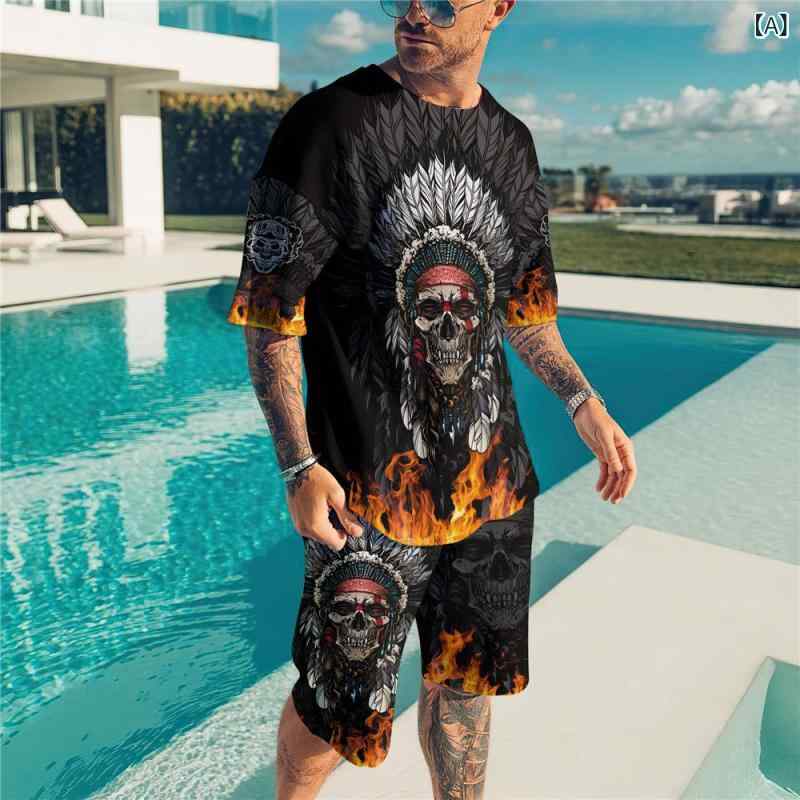 セットアップ メンズ Tシャツ 半袖 上下セット クルーネック 3Dプリント オーバーサイズ ハーフパンツ 大きいサイズ トレーニングウェア カジュアルウェア ワンマイルウェア ルームウェア シンプル