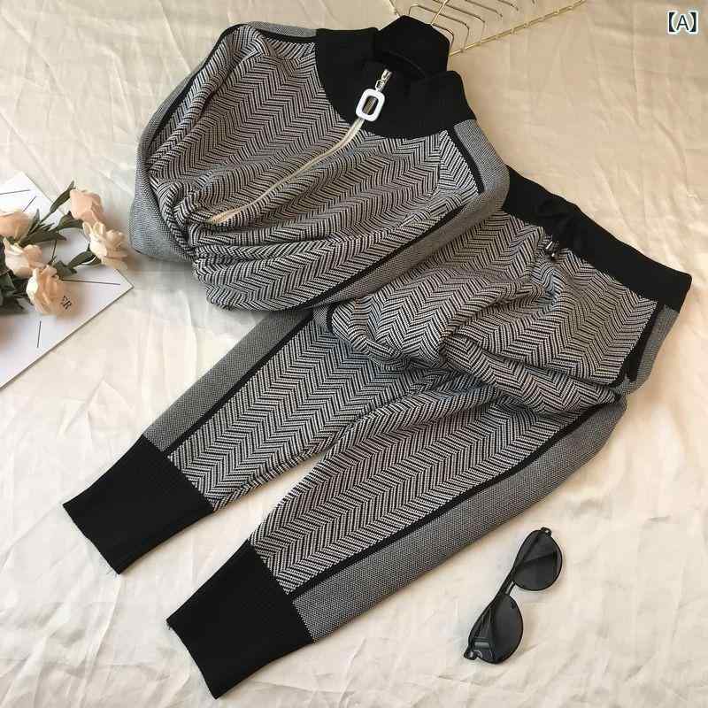セットアップ レディース ニット 長袖 上下セット ロングパンツ ジョガーパンツ ストレッチ ウエストゴム リラックス ルームウェア 部屋着 ワンマイルウェア 春秋 カジュアル 運動 散歩 無地 シンプル ゆったり