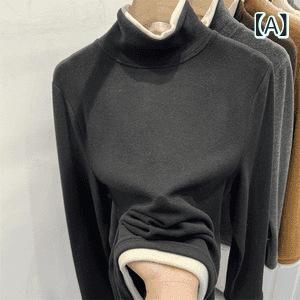 Tシャツ レディース 裏起毛 ハイネック タートルネック 長袖 インナー 防寒 保温 厚手 ストレッチ 無地 トップス カットソー 重ね着 秋冬 あったか 柔らかい 着心地抜群 着痩せ シンプル 定番 カジュアル