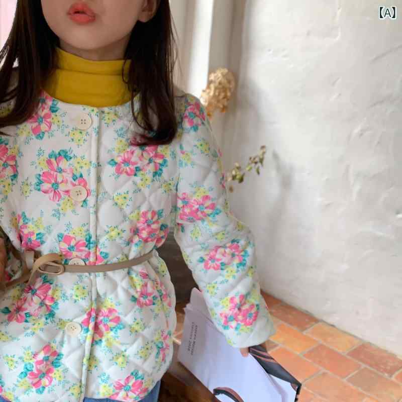 中綿上衣 お嬢さん ちびっ子服 アウター 厚地の外套 遊撃手丈 花柄 レトロ 朦々たる 防寒 生あたたかい 通学 お出かけ 冬用 パディング キッズ 上衣 前掛け 総柄 フラウンス 小花柄 愛くるしい 今めかしい 心地よい 厚地の外套