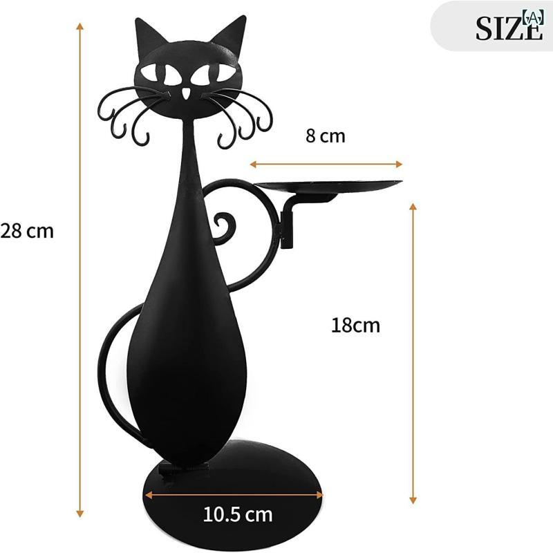 キャンドルホルダー 猫 キャンドルスタンド キャットモチーフ アイアン製 ブラック アンティーク調 卓上 インテリア 飾り 北欧 雑貨 おしゃれ ロウソク立て オブジェ 金属製 モダン 玄関 リビング ダイニング 癒し 雰囲気作り