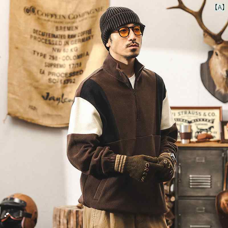 フリース メンズ ハーフジップ プルオーバー スウェット 裏起毛 暖かい 厚手 立ち襟 防寒 カジュアル ビッグシルエット 無地 シンプル トップス ワンマイルウェア 重ね着 スポーツ アウトドア 秋冬 ヴィンテージ