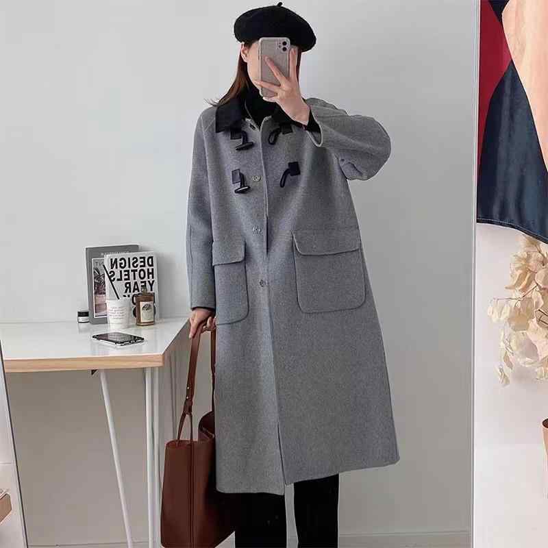 ダッフルコート レディース カシミール 羊毛 ロング丈 ダブル人間の顔 絨毛 朦朦たる ゆったり 防寒 生あたたかい アウター トグルボタン 羽織り 厚地の外套 心地好い 通い 通学 無地 分かりやすい 冬 秋 ボンネット付き添い人 膝下丈 大層らしい大いさ 軽さ