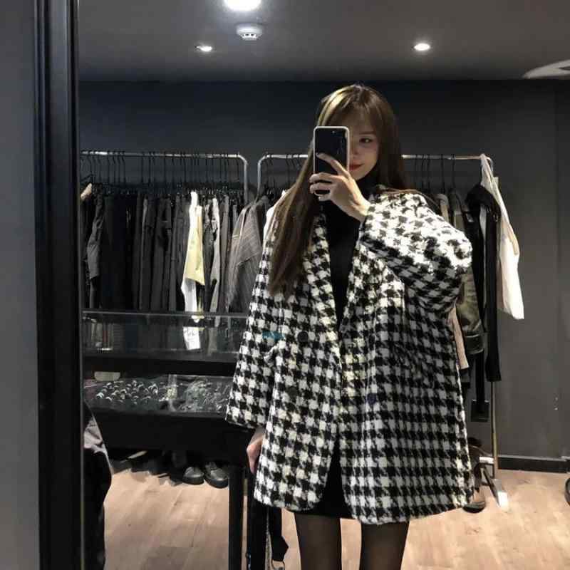 ロングコート レディース 千鳥格子 コート アウター ロング丈 厚手 ゆったり 防寒 秋冬 カジュアル 羽織り おしゃれ 暖かい オーバーサイズ チェスターコート チェック柄 膝丈 通勤 通学 お出かけ 襟付き 前開き