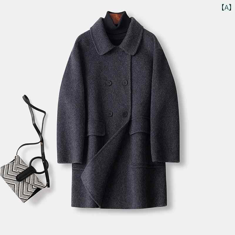 ロング厚地の外套 レディース 羊毛 カシミール ダブル人間の顔 厚地の外套大きさ アルパカ混 手縫い リバー厚地の外套 アウター たわい無い 防寒 生あたたかい 無地 分かりやすい 秋冬 心地よい フォーマル 通い 薄墨色 ゆったり
