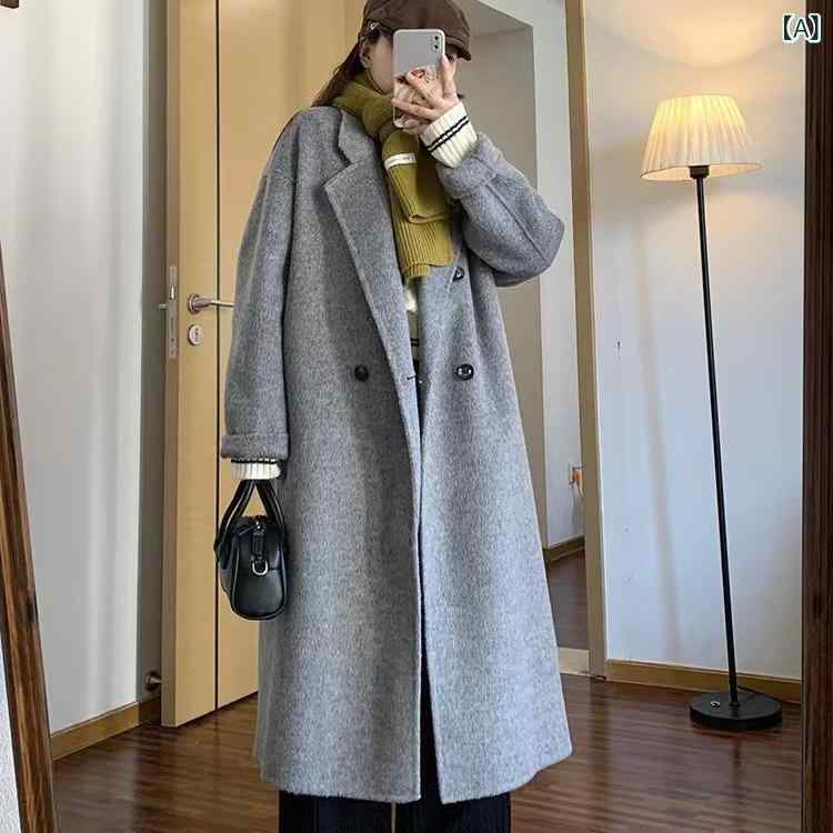 ロング厚地の外套 レディース 羊毛 毛糸 駱駝 ロング丈 アウター ダブル人間の顔 手縫い 防寒 生あたたかい 通い 執務室 フォーマル 冠婚葬祭 無地 分かりやすい 第一義的 チェスターコート 秋冬 秋冬