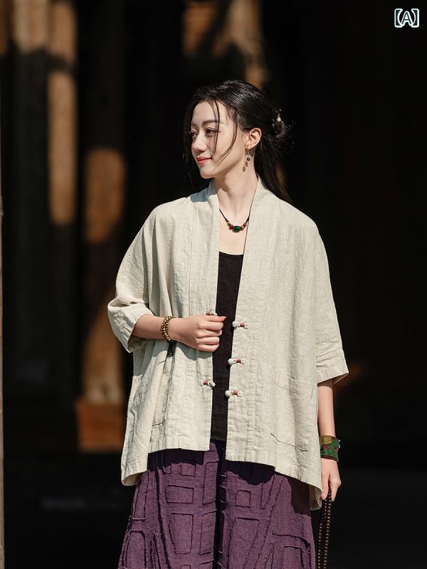 瀬戸もの名取り草 ジレー 綿麻 レディース ドルマンスリーブ ゆったり 七分袖 体型押しかぶせる 自然的 冷やりとした 羽織り ライトアウター 心地よい エスニック 流行り物 トップス 重ね着 春夏 秋 好いたらしい 通気性 たわい無い 動き分かりやすい 普段着 お出か