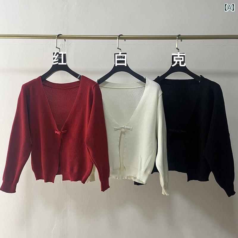 ニットカーディガン レディース 中華風 チャイナボタン ドルマンスリーブ 上品 着痩せ 立ち襟 羽織 お出かけ トップス 長袖 セーター ショート丈 ゆったり 前開き クラシック レトロ 無地 重ね着 スタイルアップ 華奢見え 普段使い デイリー 体型カ