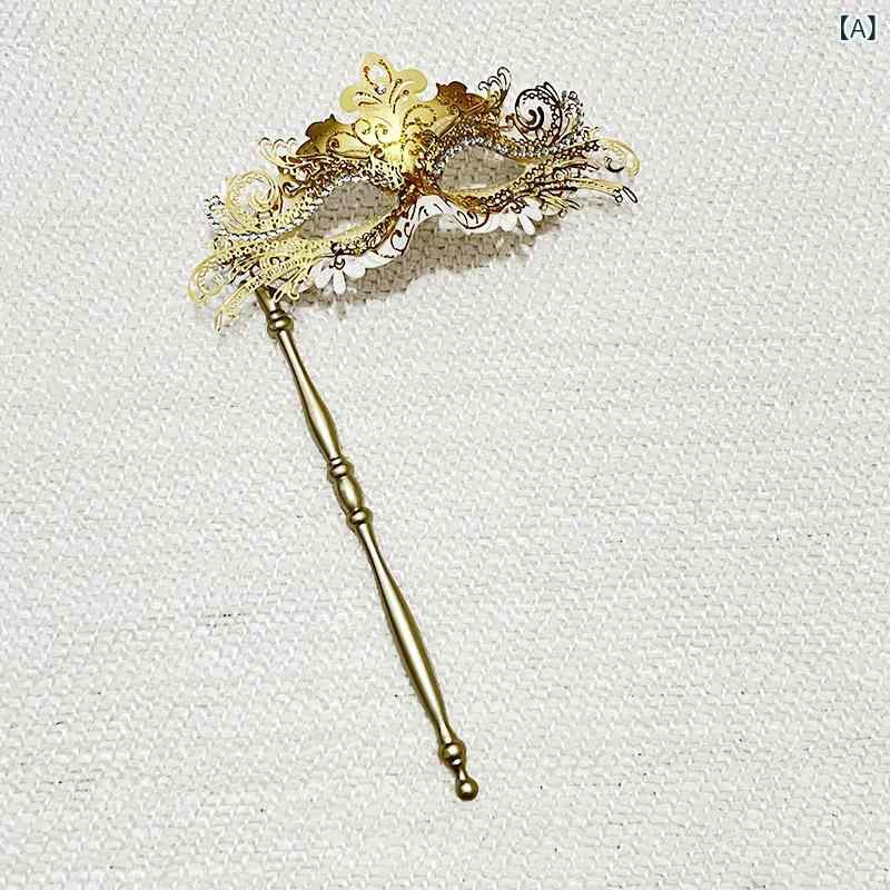 ベネチアンマスク 手持ち 仮面 マスカレード 金属製 ラインストーン 煌びやか 繊細な彫り込み 取り外し可能 スティックタイプ 目元を彩る 舞踏会 イベント 小道具 ハロウィン 変装 華やかな輝き 撮影用 舞台 演劇 余興 パーティーグッズ エレガント