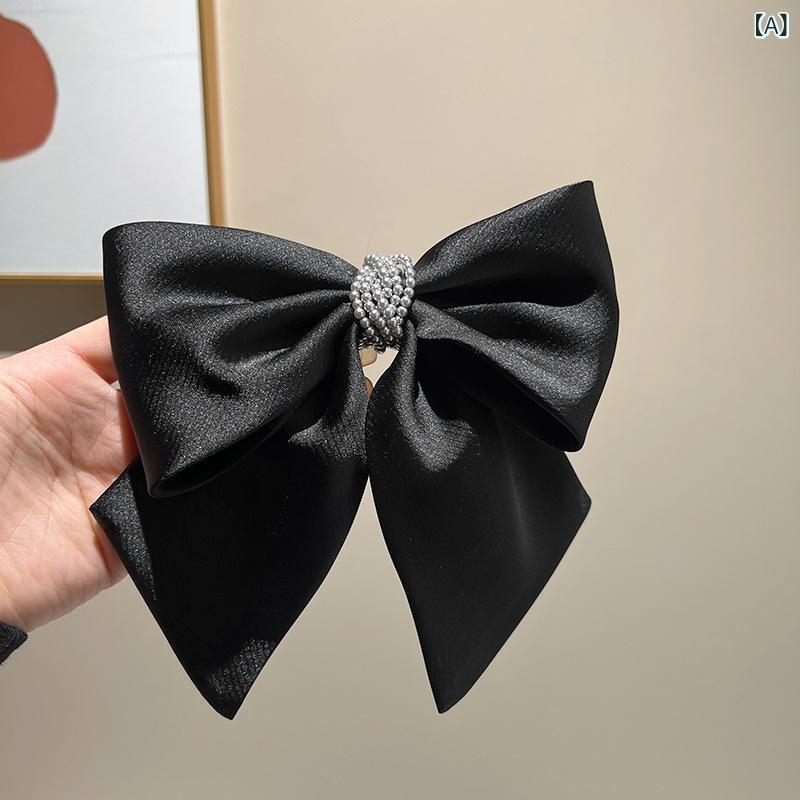 バレッタ リボン 髪留め ヘアクリップ サテン スプリングクリップ まとめ髪 ハーフアップ 披露宴 冠婚葬祭 フォーマル 結婚式 入学式 卒業式 オフィス 普段使い ヘアアレンジ レディース ヘアアクセ 髪飾り しっかり留まる ずれにくい 艶感 無地 の商品写真