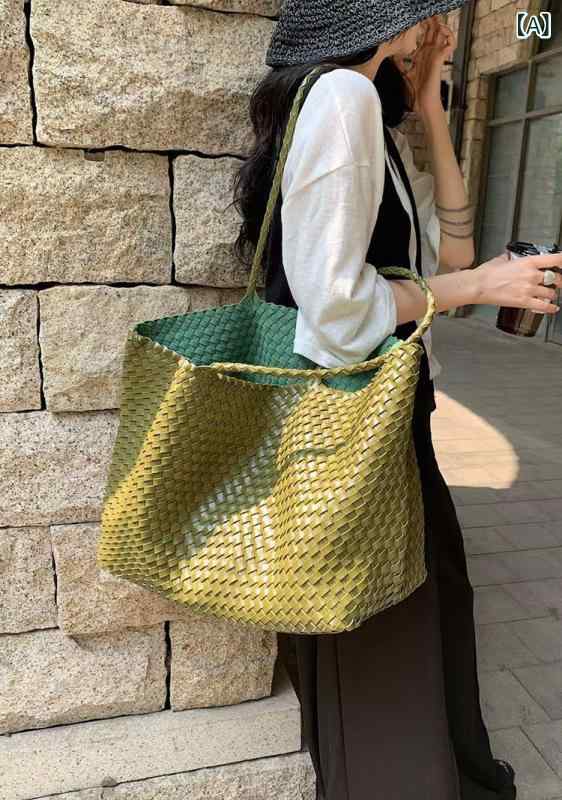 かごバッグ 編み込み 手編み バケツ型 大容量 トートバッグ 肩掛け 軽量 裏地付き ナチュラル 丁寧な手仕事 ストローバッグ メッシュバッグ 旅行 リゾート 散歩 海 ビーチバッグ サマーバッグ デイリー 普段使い シンプル 大人かわいい カ