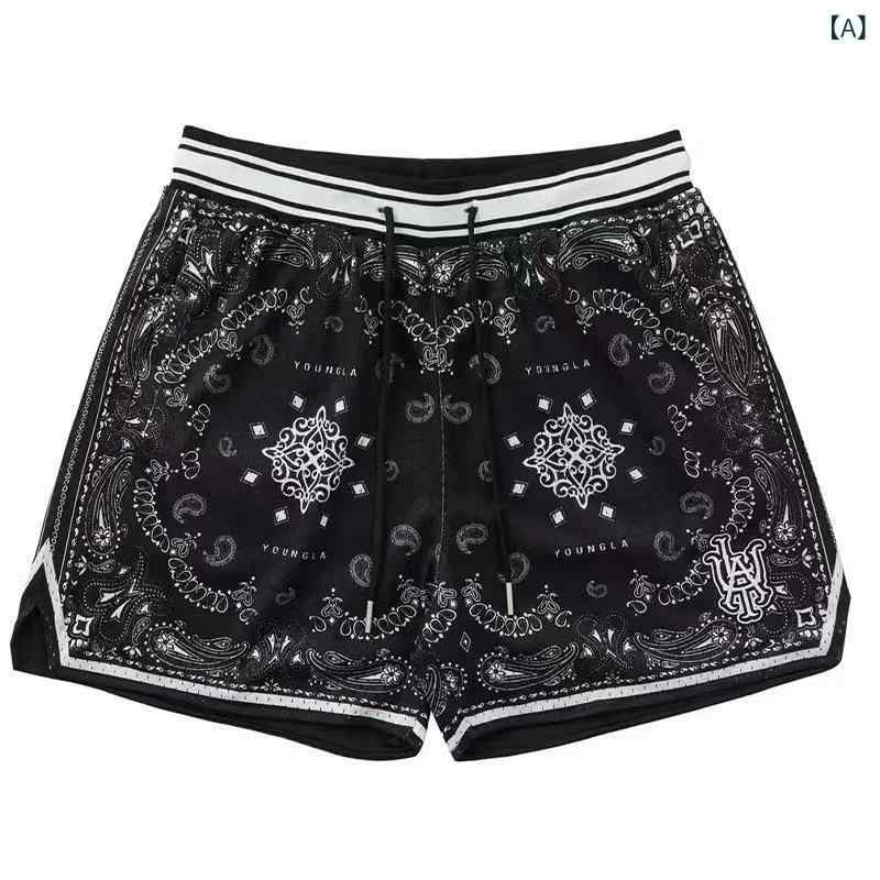 ハーフパンツ メンズ バスケットボールパンツ ショートパンツ 膝上丈 ゆったり ペイズリー柄 吸汗速乾 ドライメッシュ トレーニングウェア ランニングウェア スポーツカジュアル バスケットウェア