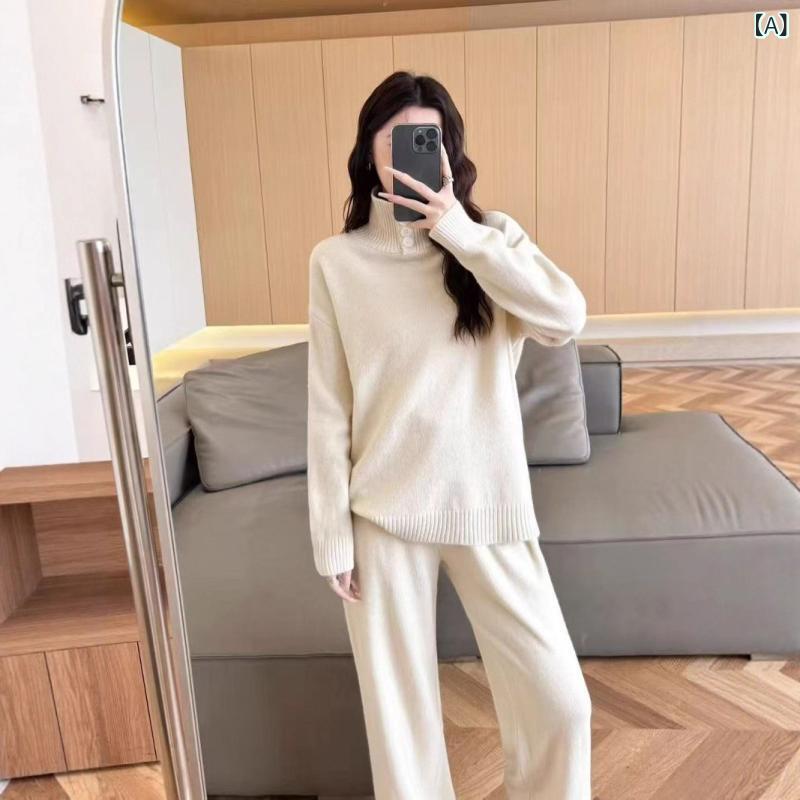 セットアップ レディース スウェット 上下セット 無地 ワイドパンツ 体型カバー リラックス ワンマイルウェア 2点セット 部屋着 カジュアル ゆったり プルオーバー ウエストゴム ロングパンツ ポケット付き 動きやすい シンプル 普段使い 楽ちん 秋 ｜やすらぎマーケット