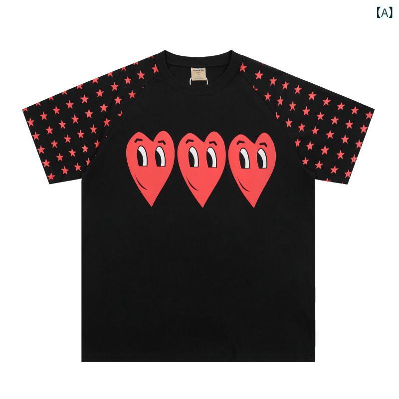 Tシャツ レディース ハート プリント 半袖 オーバーサイズ クルーネック カジュアル コットン 涼しい プルオーバー 個性的 夏服 部屋着 カットソー トップス ワンポイント 大きいサイズ 春夏 体型カバー