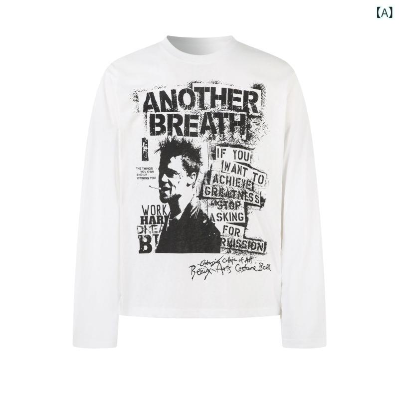 Tシャツ メンズ ロンT ストリート ヒップホップ 長袖 クルーネック ヴィンテージ風 パンク アメカジ トップス 春秋 コットン ビッグシルエット カジュアル プリント カットソー ゆったり おしゃれ かっこいい