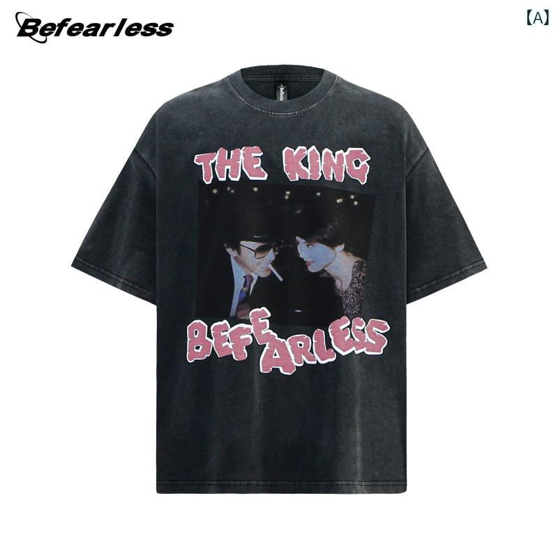 Tシャツ メンズ レディース 半袖 クルーネック カットソー ユニセックス ビンテージ風 ウォッシュ加工 レトロ 映画 パロディ プリント 夏服 トップス ストリート カジュアル アメカジ ペアルック 綿100 コットン