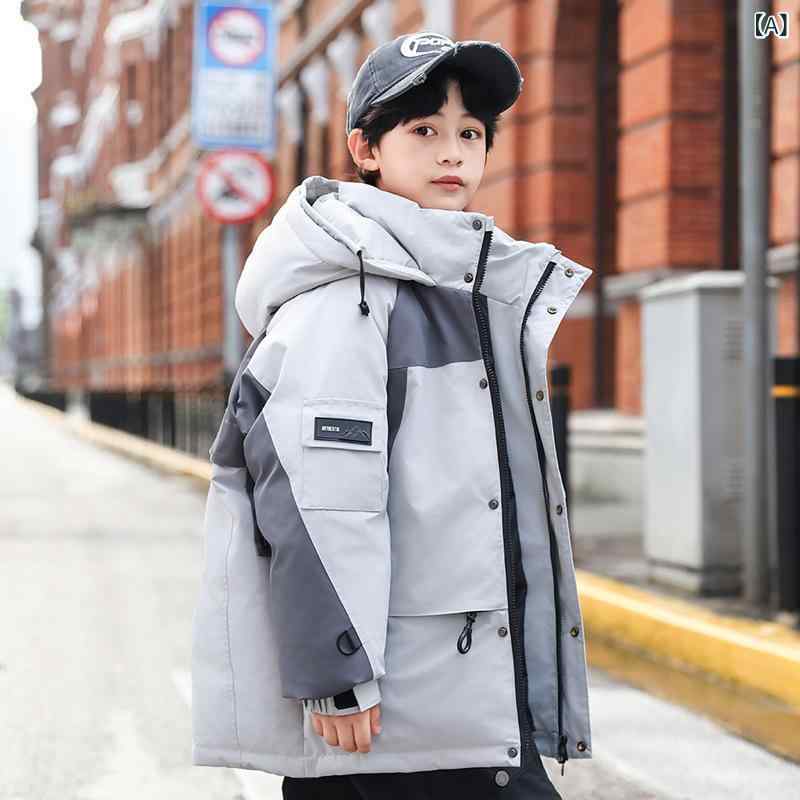 ダウンジャケット 男の子 ダウンコート 冬 ロング丈 フード付き 厚手 防寒 アウター 子供服 ジュニア 小学生 撥水加工 暖かい 通学 登校 通園 外遊び 雪遊び スキー キャンプ カジュアル シンプル かっこいい