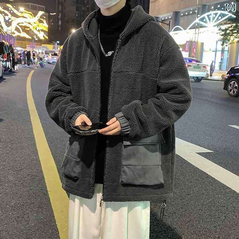 上衣 メンズ 馬鹿でかい大いさ ボア上衣 ボンネット付き添い人 上衣 リヴァーシブル アウター 細工物上衣 ビッグ影ぼうし 心地好い 防寒 生あたたかい 表どおり アウトドア 秋冬 ゆったり 朦朦たる 真っただ中丈 重ね着