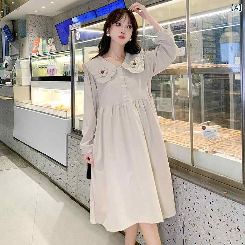 授乳服 マタニティワンピース コーデュロイ 前開き ボタン 授乳口付き 長袖 秋冬 暖かい 産前産後 体型カバー ウエスト調整機能 Aライン ロング丈 お出かけ 部屋着 膝下丈 厚手 起毛 着心地 楽ちん 洗濯可能 透けない 裏地なし シンプル 無地