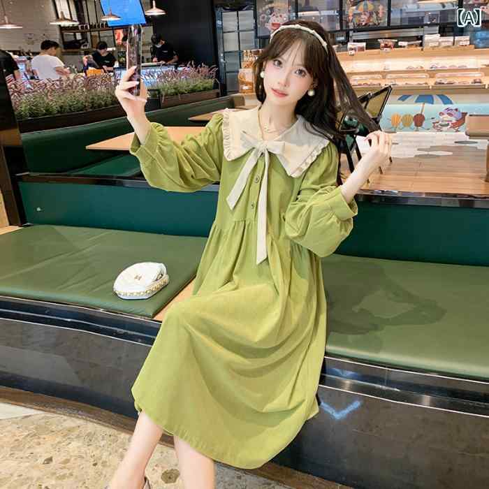 授乳服 マタニティワンピース 前開き コーデュロイ 長袖 襟付き ロング丈 産前産後 兼用 体型カバー 暖か素材 ボタン開き Aライン お出かけ きれいめ 洗える 事務服 妊婦服 部屋着 お宮参り 戌の日 普段使い 通勤 秋冬 縦長ライン 高見え ウエ