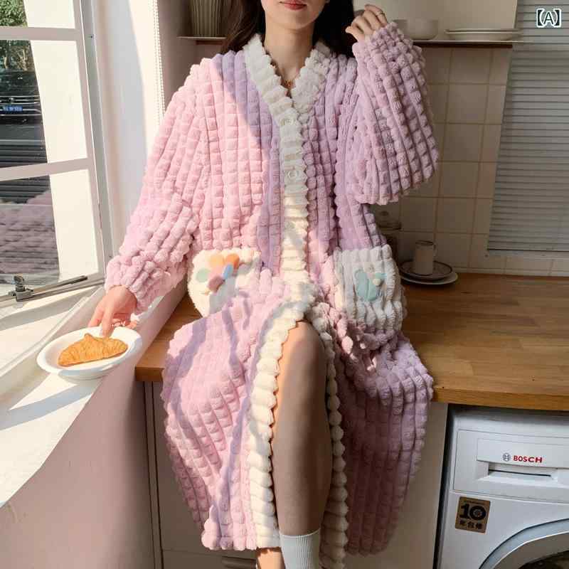 授乳服 マタニティ パジャマ 前開き 珊瑚フリース ジャガード織 厚手 裏ボア 暖か 部屋着 ルームウェア ロングワンピース 授乳口付き 入院準備 産後 妊婦 防寒対策 ウエストゴム リラックス ワンマイルウェア もこもこ 冬用 産前産後兼用 前ボタン