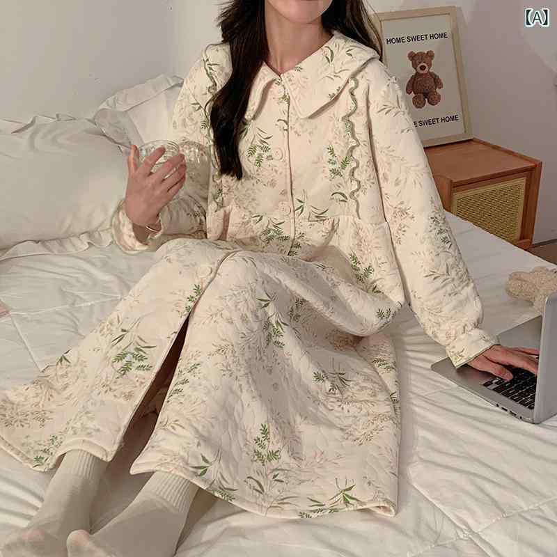 マタニティパジャマ 授乳口付き 前開き 秋冬 長袖 授乳服 ルームウェア ワンピース ロング丈 産前産後 入院準備 エアーコットン 三層構造 キルティング素材 ナイトウェア マタニティウェア 部屋着 臨月 出産準備 機能性 前ボタン 襟付き リラックスウ