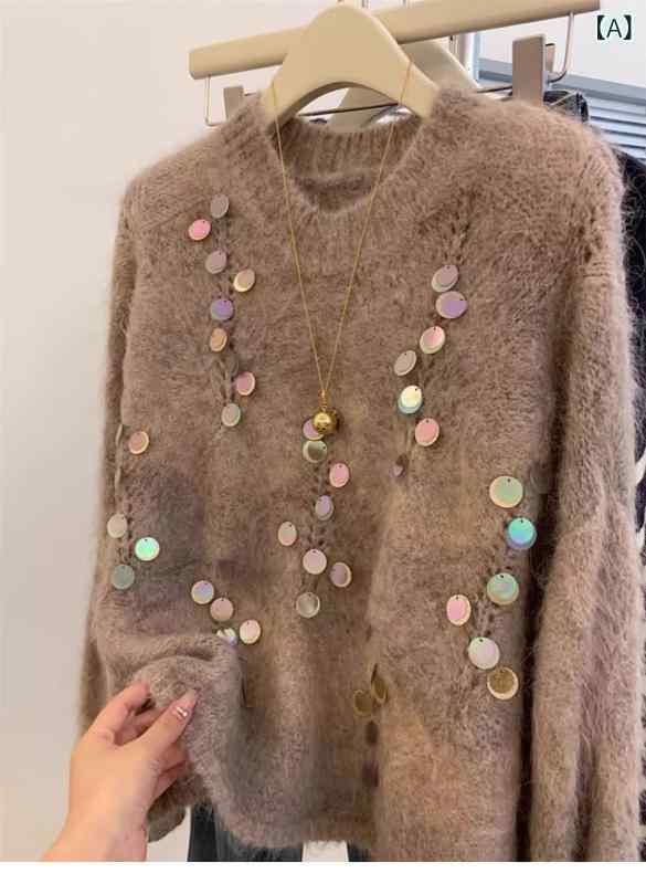 ティーシャツ レディース 編み物 かぎ針編み トップス 花柄 縫い シャギー モコモコ 長袖 労働者の一団のど首 秋冬 防寒 生あたたかい 心地好い 派手 盛りだくさん 個人的特徴的 晴れ晴れしい 朦朦たる 音の大きさ袖 お出かけ レイヤードスタイル