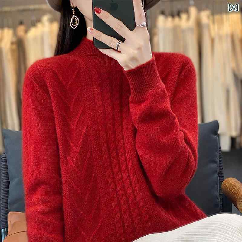 編み物 レディース プルオーバー 羊毛 100% ハイネック カシミール 朦々たる ゆったり 秋冬 長袖 生あたたかい トップス 下着類 防寒 ティーシャツ 分かりやすい 無地 事務室 通い 普段使い走り 保温 パステル色の  好いたらしい