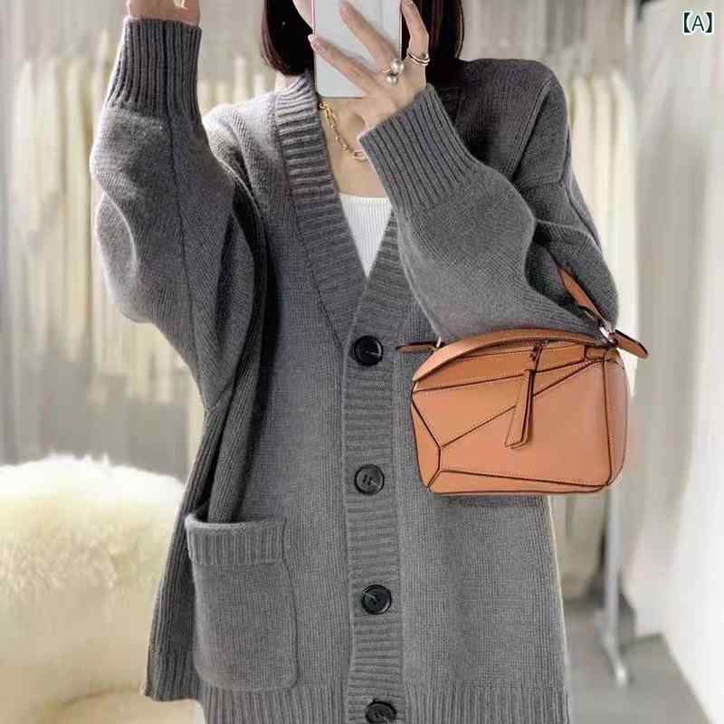カーディガン レディース ウール カシミヤ ロング丈 厚手 ニットジャケット 長袖 トップス 羽織り ゆったり オーバーサイズ 体型カバー 暖かい 防寒 保温 柔らかい 軽い 洗える 無地 カジュアル オフィス 部屋着 秋冬 春