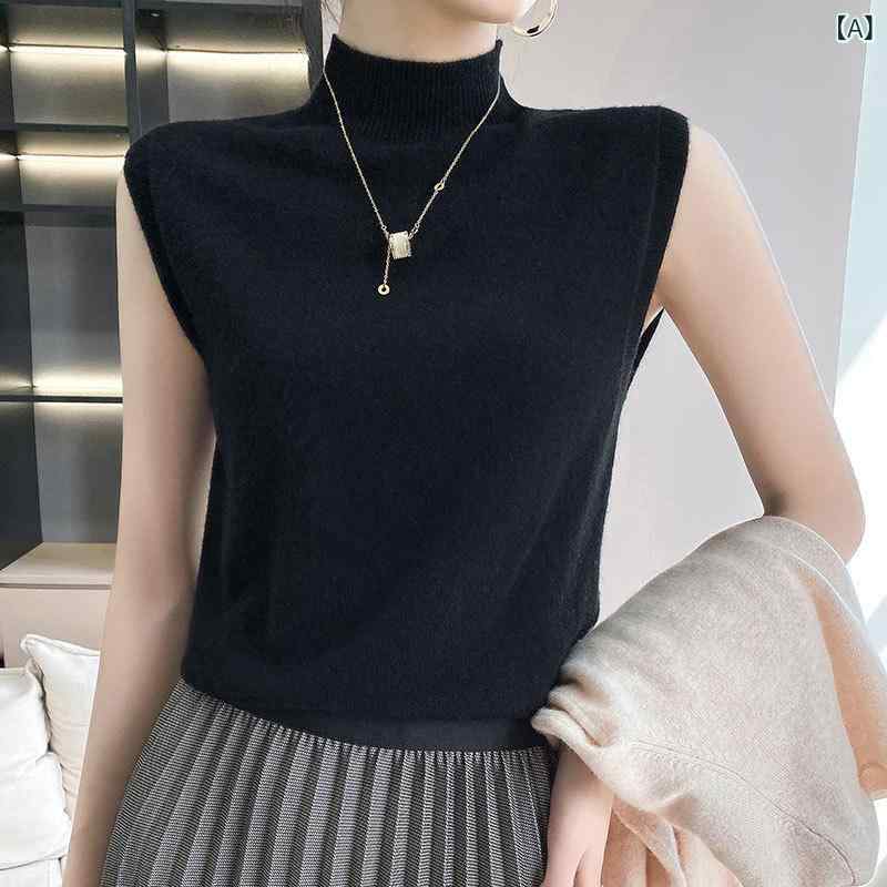 編み物より良い レディース カシミール 羊毛 ノースリーブ ハイネック スウェーター トップス 肌付き 重ね着 花の冠yd 無地 生あたたかい 防寒 執務室 心地よい 通い 通学 秋冬 分かりやすい ティーシャツ パステル色の たわい無い