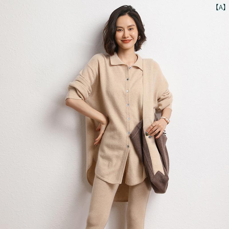 ジレー レディース カシミール 襟付き添い人 編み物 ポロ色合い 長袖 トップス 羽織り 生あたたかい ゆったり 上着丈 無地 分かりやすい 体型取りまかなう 心地好い 事務室 普段着 防寒 前車のドア パステル色の 重ね着 秋冬