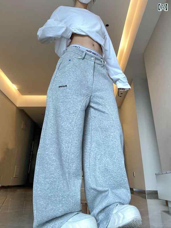 スウェットパンツ レディース ワイドパンツ ロングパンツ ゆったり バナナパンツ 落ち感 無地 厚手 暖かい ボトムス カジュアル ルームウェア 部屋着 運動 ヨガ ダンス スポーツ グレー 楽ちん ウエストゴム
