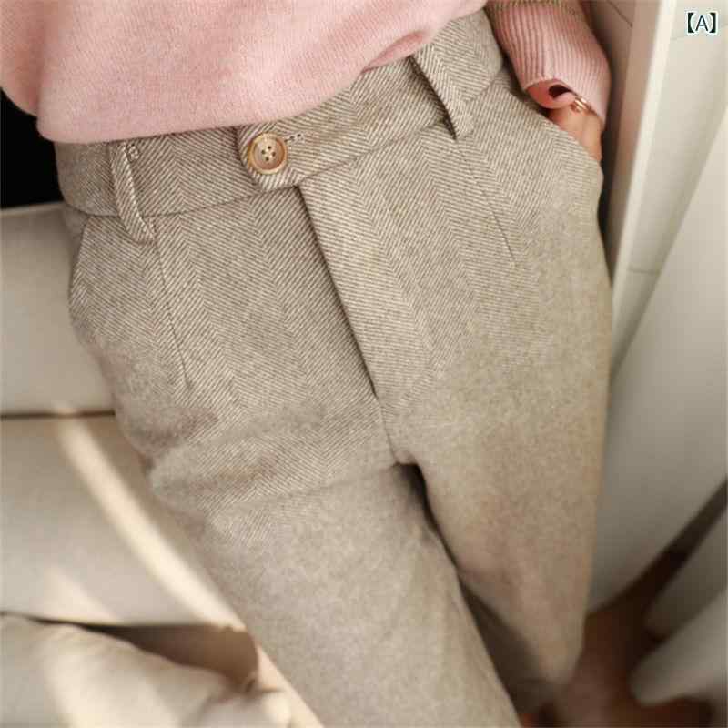 テーパードパンツ レディース ヘリンボーン ウール調 起毛 ハイウエスト スラックス センタープレス 美脚 暖かい 防寒 厚手 ボトムス オフィス カジュアル 通勤 事務服 仕事 秋冬 ズボン ゆったり タックパンツ