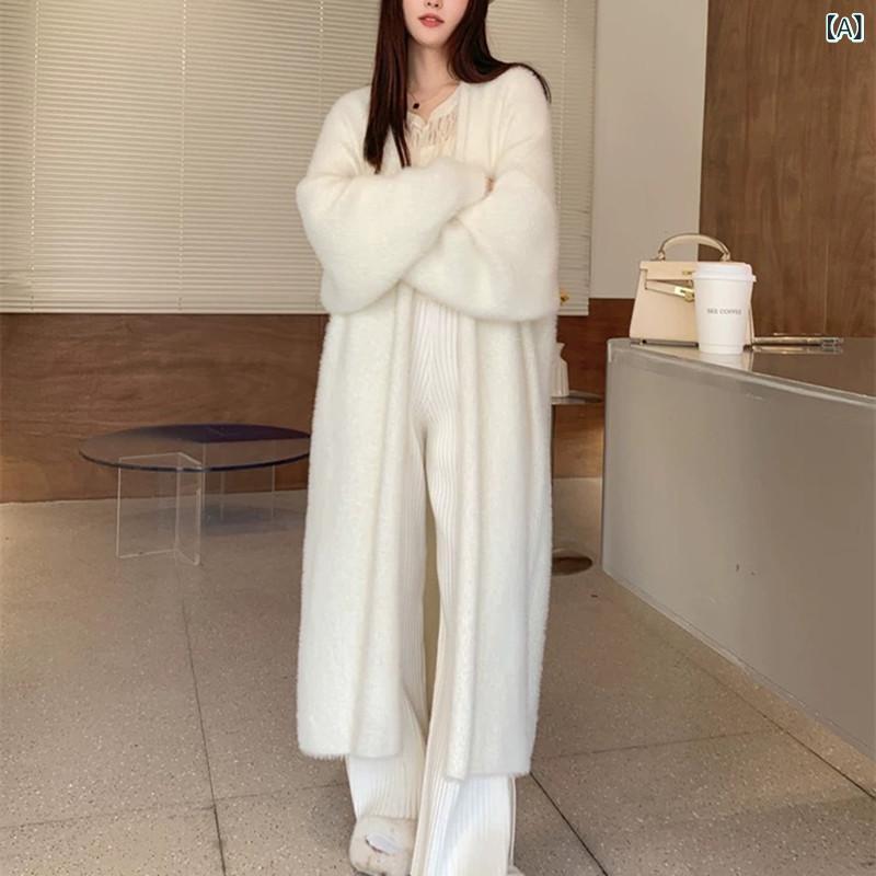 編み物厚地の外套 レディース ロングジレー 羽織り ロング丈 朦朦たる シャギーニット フェイクファー原料品 秋冬用 防寒打つ手 もこもこ ゆったり影ぼうし アウター 心地好い コーディガン 前車のドア 生あたたかい