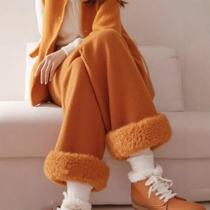 ニットワイドパンツ レディース 秋冬 裏起毛 ストレート 美脚 体型カバー リラックスウェア ワンマイル 普段着 ロング丈 ウエストゴム 洗濯可 厚手 ストレッチ素材 落ち感 ゆったり 股上深め 履き心地 楽ちん ボトムス 柔らかい 無地 シンプル カジ
