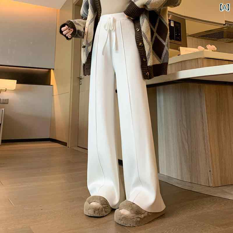 ニットワイドパンツ レディース 秋冬 厚手 暖かい 美脚 ハイウエスト センターライン 脚長効果 着痩せ 体型カバー ストレッチ 伸縮性 ウエストゴム リラックス ワンマイルウェア ルームウェア シンプル 無地 大人 きれいめ 快適 ボトムス ロング丈