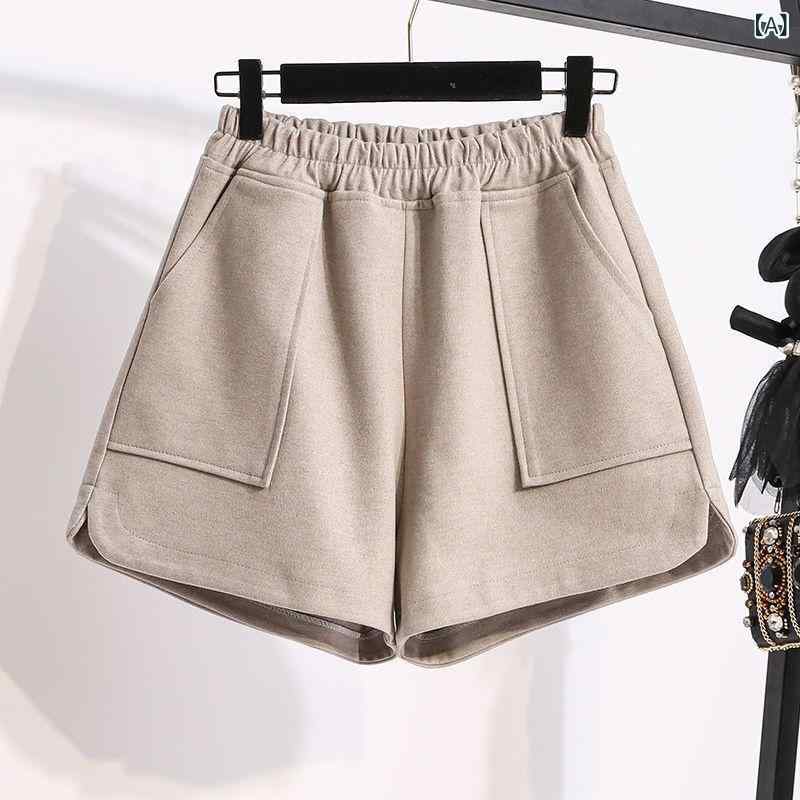 ショートパンツ レディース 大きいサイズ ウール ハイウエスト ワイドパンツ Aライン ショート丈 ボトムス 秋冬 暖かい 厚手 美脚 ゆったり 着痩せ 体型カバー 3L 4L 5L 膝上 防寒 2XL 3XL 4XL