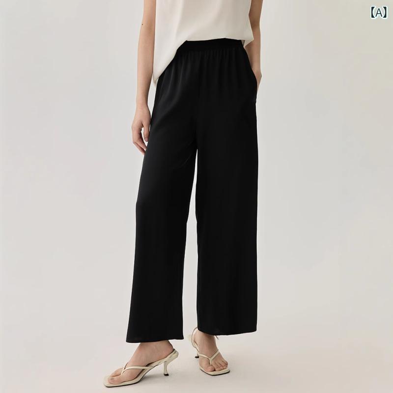 ワイドパンツ シルク 絹 レディース ハイウエスト ニット切替 ストレート 落ち感 美脚 きれいめ カジュアル オフィス 通勤 お出かけ 体型カバー 楽ちん ウエストゴム 10分丈 フルレングス ロング丈 光沢 なめらか 涼しい ボトムス ズボン 13,685円