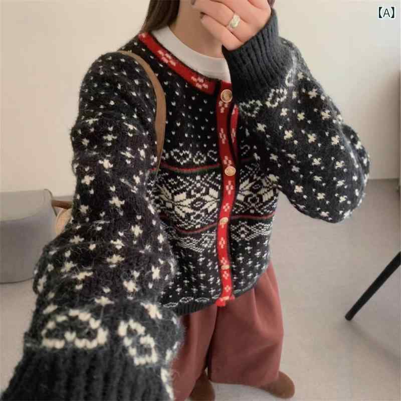編み物ジレー レディース フェアアイル 総柄 ジャかばい立て 長袖 羽織り 前くい違い プルオーバー トップス 秋冬 防寒 生あたたかい ゆったり 幾何学学飾りつけ ノース柄 心地よい 事務室 アウター 重ね着 パステル色の