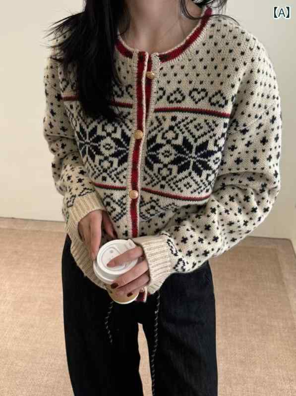ジレー レディース 編み物ジレー 前くい違い 羽織り 長袖 レトロ 雪のたま物 ジャかばい立て 総柄 バイ色つや 朦々たる 大層らしい大きさ ゆったり 体型取りまかなう 秋冬 トップス 防寒 生あたたかい 重ね着 花の冠yd 事務室