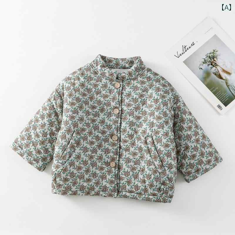 コート 女の子 花柄 中綿 アウター キッズ 子供服 ジャケット 防寒 暖かい 冬 総柄 厚手 キルティング 保温 通園 通学 お出かけ おしゃれ かわいい レトロ 幼児 園児 小学生 上着 ジュニア カジュアル 軽い 防風 ギフト