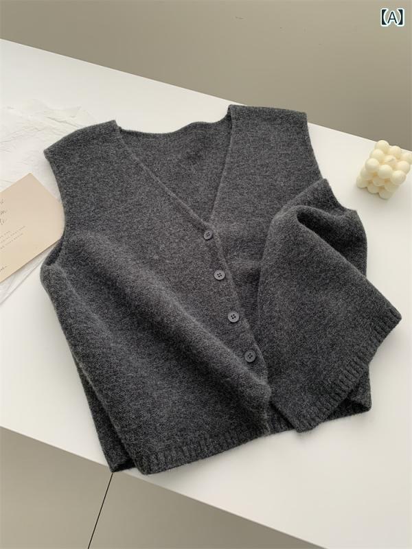 ニットベスト レディース Vネック 前開き ノースリーブ トップス 秋冬 レイヤード 重ね着 無地 カジュアル オフィス 暖かい シンプル チョッキ ゆったり 体型カバー 羽織り セーター 通勤 通学 洗える 防寒