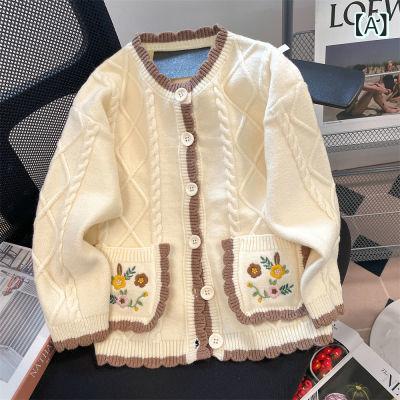 カーディガン レディース 花柄 刺繍 ケーブル編み ニットカーディガン 長袖 羽織り 厚手 前開き トップス セーター あったか 防寒 暖かい 春秋冬 おしゃれ かわいい ゆったり ざっくり編み カジュアル