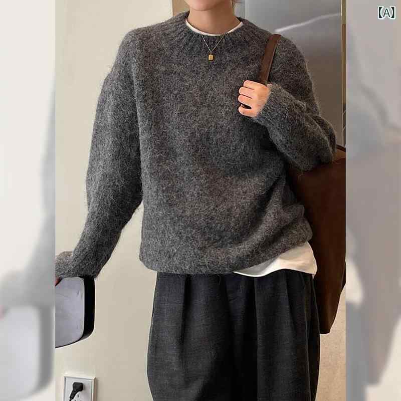 ニット レディース セーター 長袖 モヘア クルーネック プルオーバー トップス 暖かい 柔らかい ゆったり ビッグシルエット カジュアル 無地 シンプル 防寒 秋冬 通勤 通学 重ね着 インナー オーバーサイズ