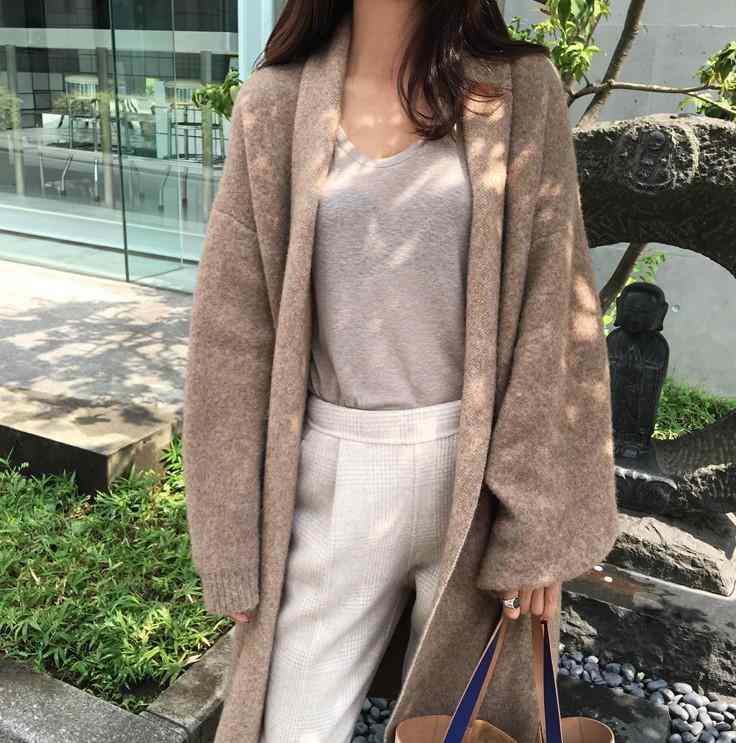 編み物ジレー レディース ロング丈 朦々たる 襟付き添い人 ゆったり 羽織り アウター コーディガン 前くい違い 無地 分かりやすい 生あたたかい 防寒 膝下丈 秋冬 心地よい 事務室 通い 通学 普段使い走り お出かけ 体型取りまかなう