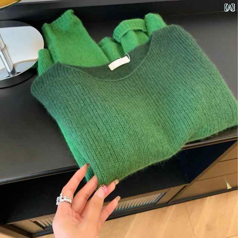 ニット レディース セーター クルーネック プルオーバー グラデーション オーバーサイズ ドロップショルダー レトロ 防寒対策長袖トップス 家庭洗濯可能アイテム 秋冬ファッションウェア