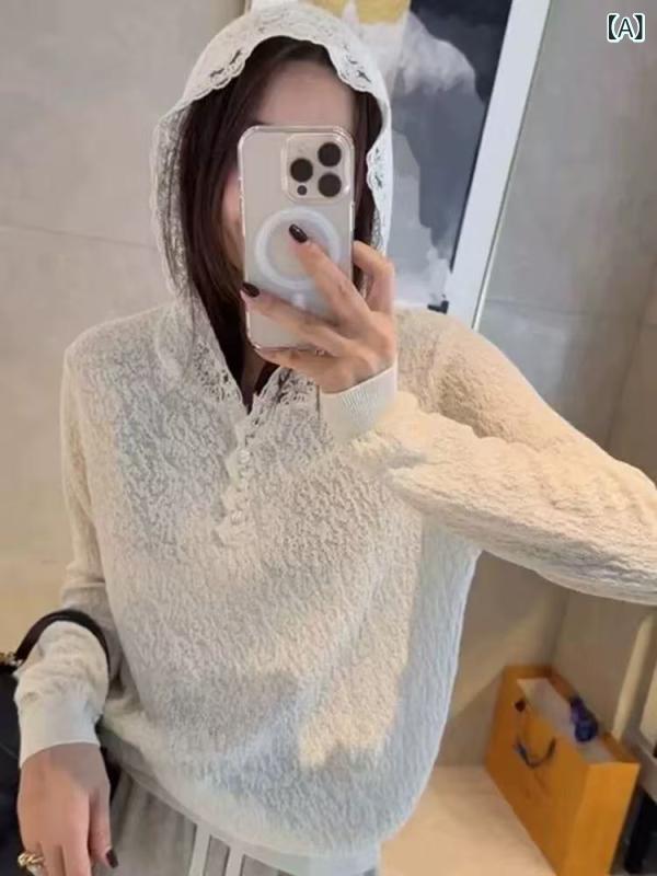 編み物 レディース トップス 長袖 ボンネット付き添い人 ティーシャツ スピード競技 クロシェ かぎ針編み 透かし編み 春夏 秋 肌付き 重ね着 花の冠yd 薄っぺら 無地 上衣 心地よい ゆったり パステル色の 普段使い走り お出かけ 白いこと 象牙色