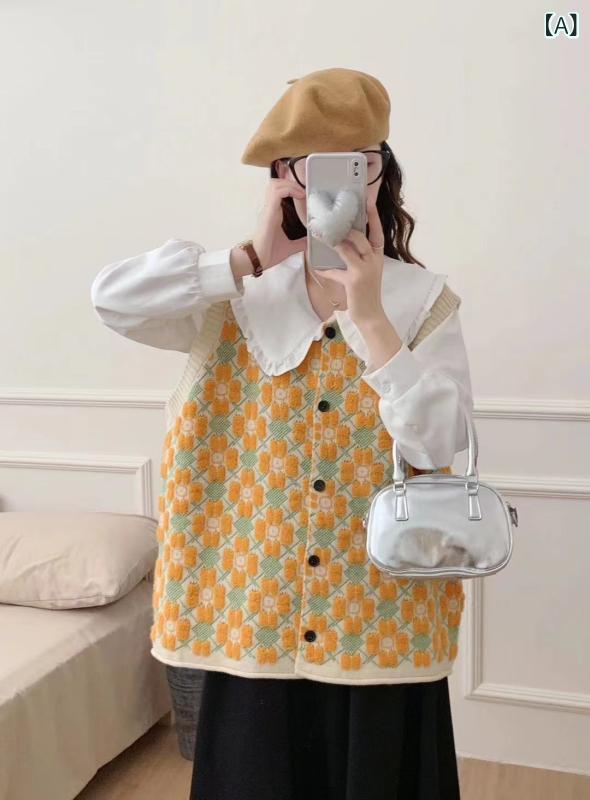 編み物より良い レディース 重ね着 ノースリーブ ゆったり 立体 花画題 御花 ベスト プルオーバー パステル色の 生あたたかい 心地よい トップス 秋冬 事務室 お出かけ レイヤードスタイル 労働者の一団のど首